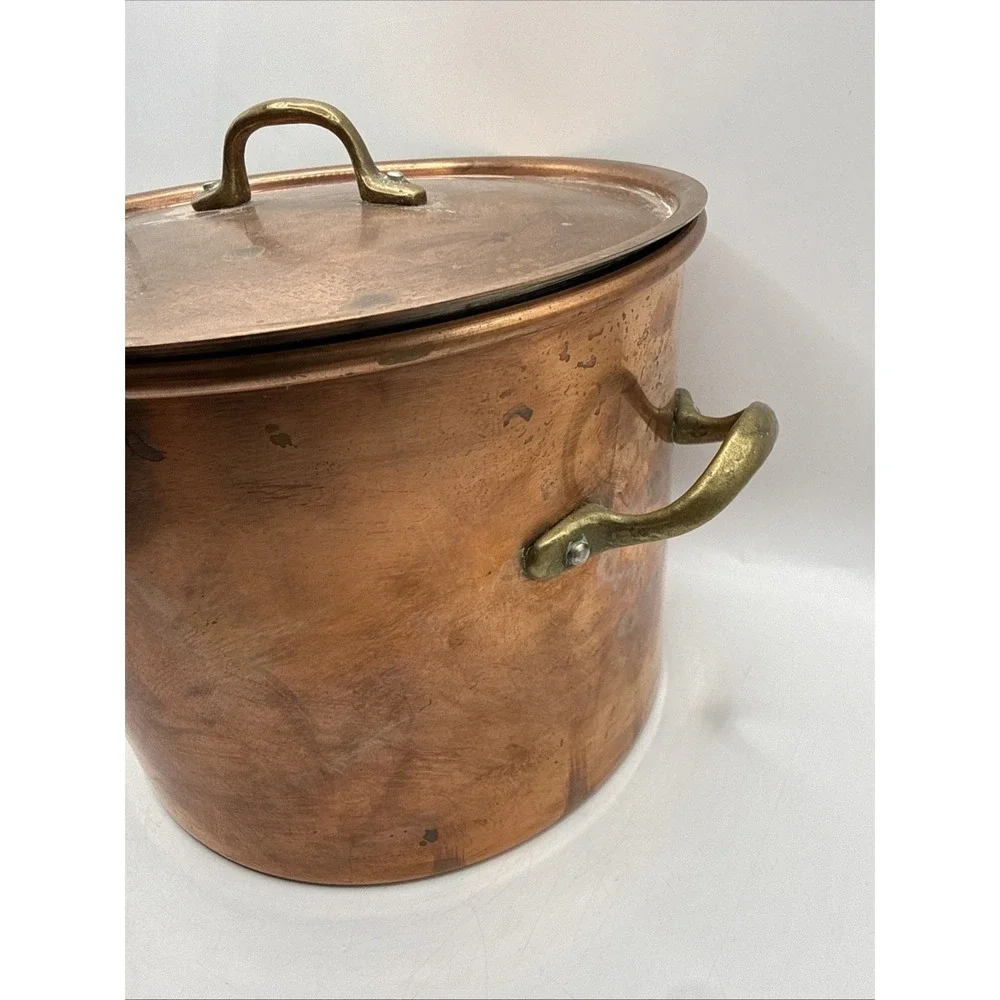 Vintage Copper Pot‎ w/Lid - Brass Handles